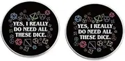 [ZENRUIMING] 2 Humorous Alphabet Pins, “YES, I REALLY DO NEED ALL THESE DICE” Metal Pin, Metal, no gemstone