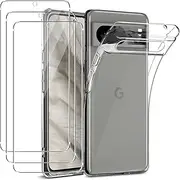 Case for Google Pixel 8 + [3 Pack] Screen Protector, Electro-weideworld Ultra Thin Shockproof Soft Silicone TPU Clear Phone Case Cover for Google Pixel 8