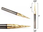 1/32" Tapered Ballnose ZRN Coated CNC Router Bit - 1/4" Shank - Yonico 37310-SC