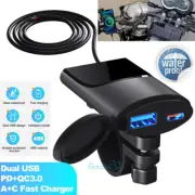 QC3.0+PD Motorcycle Dual USB Phone GPS Fast Charger Adapter Voltmeter Waterproof