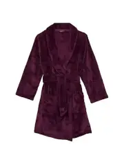 Victoria's Secret Medium Large M L Lingerie Short Plush Robe Plum Burgundy