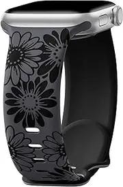 [Getino] Floral Engraved Band Compatible with Apple Watch Band Women 40mm 41mm 42mm 44mm 46mm 45mm 49mm 38mm, Dual-Tone Flower Soft Silicone Sport Strap for iWatch Series 10 9 8 7 6 5 4 3 2 1 SE Ultra