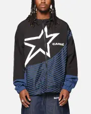 [CARRE] Carre Star Shooter Windbreaker Jacket Black/blue - Size 3XL 3XL Black/Blue
