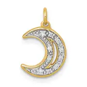 14K Yellow Gold Real Diamond Moon Charm