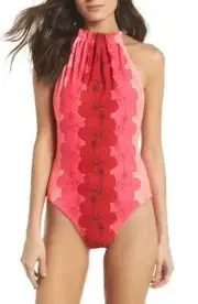 Ted Baker Pink London Happiness High Neck One-Piece L123806 Swimsuit Size 2