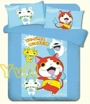==YvH==正版卡通 Yo-Kai Watch 妖怪手錶誕生的秘密 吉胖喵雙人床包枕套3件組 台灣製(現貨)