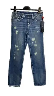 NWT True Religion Geno Super T Straight Boys Jeans Muddy Blue Distressed