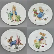 4 Peter Rabbit Beatrix Potter Easter Bunny Appetizer Plate Set Garden Flowers 6"