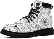 [AWSOLE] Boho-chic Low-Top Lace-Up Boots Floral, Mandala Ankle Booties for Ladies Girls Fashion Non-slip Gift Winter Walking Boot