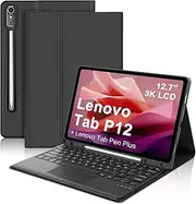 Lenovo Tab P12 2023 Trackpad Keyboard Case, QWERTY UK Layout Detachable Bluetooth Touchpad Keyboard, Slim Smart Case for Lenovo Tab P12 12.7 inch, Black