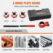 Ratchet Pipe Threader Kit 1/2" NPT 3/4" NPT 1" NPT Manual Ratcheting Pipe Threader Portable Pipe Threading Tool Set with 3PCS NPT Dies Storage Case