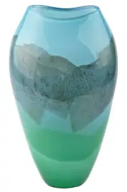 SIGWARTH Art GLASS Studio Silver Leaf Aqua/Bristol Vase Medium Hand Blown New