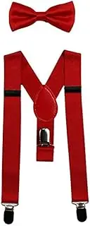 [Sinen] Baby Suspenders and Bow Tie Set Adjustable Kids Suspender Bowtie Sets for Boys and Girls-Red, Red