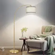 Arc Floor Lamp for Living Room, Floor Lamp with Adjustable Drum Lampshade, Gold
