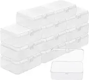 Party Monkeys Small Clear Plastic Storage Box Containers with Hinged Lid (12 Pack) - L9 x W6 x H3.3cm / 3.54 x 2.36 x 1.3 Inches - Mini boxes for Pills, Beads, Jewellery & Craft Items