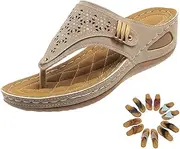 [HUIQINGLI] Women Thong Clip Toe Wedge Sandals Arch Support Non-Slip Wedge Flip Flops Breathable Hollow Out Sports Casual Sandal