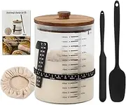 50oz Sourdough Starter Jar with Scale Heat Resistant Sourdough Starter Container with Wood Lid Date Marked Feeding Band Silicone Scraper Spoon Thermometer For Sourdough Bread