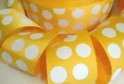 5 YARD SALE - 2 1/4 YELLOW GOLD WHITE CLASSIC JUMBO DOTS GROSGRAIN RIBBON