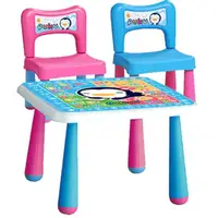 在飛比找蝦皮購物優惠-近全新 puku 藍色企鵝彩虹糖果桌椅組（1桌2椅）原價24