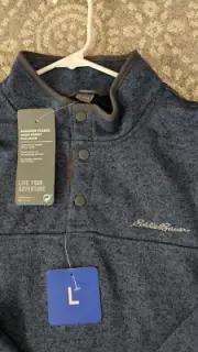 Eddie Bauer Men’s Radiator Fleece Pullover Snap Front Top (Color-Navy, L ) NWT