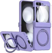 [ELEPIK] for Galaxy Z Flip 5 Case with Sturdy 360°Rotatable Ring Stand, [Hinge Protection] [Compatible with MagSafe] [Back Window Screen Protector] Military-Grade Slim Z Flip 5 Phone Cover, Light Purple
