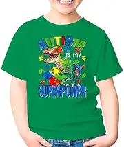 [Generic] Autism is My Superpower Autism Awareness Dinosaur Kids Shirt Girl Boy