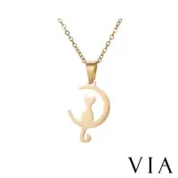 在飛比找森森購物網優惠-【VIA】動物系列 可愛貓咪月牙造型白鋼項鍊 造型項鍊 金色