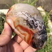 236g Natural Lace Banded Sardonyx Quartz Crystal Palm Stone Mineral Specimen