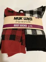 Muk Luks Women 6-11, Men 6-10 Crew Height Boot Socks 6 Pk Gray Black Red New