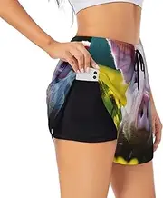 [GaxfjRu] Flower Pig Print Women's Running Shorts High Waisted Running Shorts Pocket Sporty Gym Elastic Short