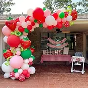 Strawberry Balloon Garland Arch Kit 92Pcs Red Pink Green Balloons with Strawberry Foil Balloons for Strawberry/Berry First/Sweet One Themed Birthday Party Supplies