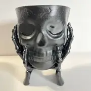 Halloween~Creepy Haunted Skeleton Skull Candy Dish Bowl Cauldron~Black
