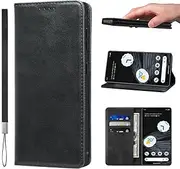 LANJLM Google Pixel 8 Pro Case with Wrist Strap PU Leather Pixel 8 Pro Wallet Case Card Holder Shockproof Google 8 Pro Flip Cover - Black