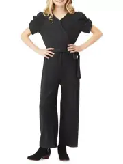 HABITUAL Girl Hatchi Knit Surplice Faux Wrap V-Neck Jumpsuit Girls Black Size 16