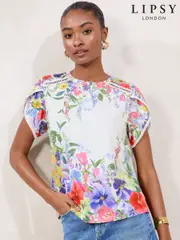 Lipsy White Printed Tulip Sleeve Detail T-Shirt (F62194) | $74