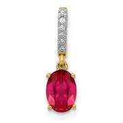 14K Yellow Gold Real Diamond and .91 Oval Ruby Pendant