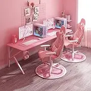 Home Gaming Table, Computer Table, Double Game Table, Carbon Fiber Enlarged and Widened Tabletop, with Earphone Hook, Left and Right Double Cable Management Holes,A,180CM