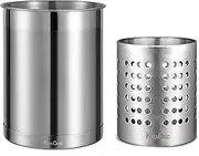 KSENDALO Cooking Utensil Holder, Round Stainless Steel Utensil Holder Silver Caddy & Organizer for Cooking Spoons, Spatulas, and Silverware - Essential Kitchen Container for Countertop
