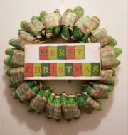 Merry Christmas Building Blocks Wreath - Deco Mesh - Hand Crafted
