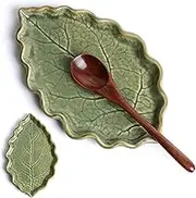 Anoonse Ceramic Spoon Rest for Stove Top - Cute Green Leaf Shaped Spoon Rest/Spoon Holder for Kitchen Countertop - Cooking Kitchen Spoon Rest Utensil Rest Spatula Rest (Green)