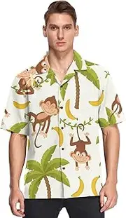[GuoChe] Hawaiian Mens Button Down Shirts Short Sleeve Pattern Monkey Palm Tropical Dating ropa de Vestir para Hombre