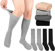 svlftecon 2/4 Pack Diabetic Over The Calf Cotton Socks for Women/Men Extra Wide Non-Binding Top for All-Season/Winter