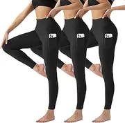 [YUDSUD] 3 Pack Fleece Lined Leggings Women with Pockets Tummy Control High Waisted Thermal Warm Winter Workout Yoga Pants