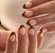 Tortoise Shell Leopard French Press On Nails, Hand-Painted Y2K Acrylic Nails