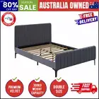 Bed Frame Double Size Beds Platform Velvet Fabric Grey