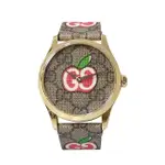 【GUCCI 古馳】633007 經典G-TIMELESS情人節限定款雙色錶帶指針式石英手錶(紅色-38MM)