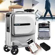 [BPKKLLSU] 26L Smart Carry On Luggage Suitcase, Luggage Travel Suitcase, Load: 110kg, Liftable- 240MM, One-Button Telescopic+ Speed Adjustment, Speed: 8km/h, with Remote, for Aldult/Travel,White