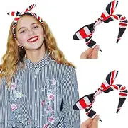 [Xinnun] 2 Pcs Union Jack Bowknot Head Band Union Flag Bow Girls Headbands Bunny Ears Union Jack Headband Red Blue White British Hairband for Women Girls Yoga Cycling Outdoor Fitness Parade Party