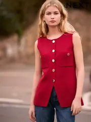 Red Smart Knitted Button Waistcoat Top (E92907) | $71