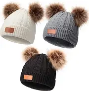 [Geyoga] Kids Winter Pompom Hat Knitted Ski Beanie Hat Double Pom Beanie Cap for Girls Boys, for 1-3 Years Old